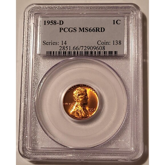 1958 D Lincoln Wheat Cent MS66 RED PCGS - Picture 1 of 4